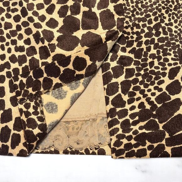 Y2K Trina Turk Brown Leopard Pencil Skirt Back Zip Corduroy Lace Sz 8-10 Medium - Picture 6 of 7